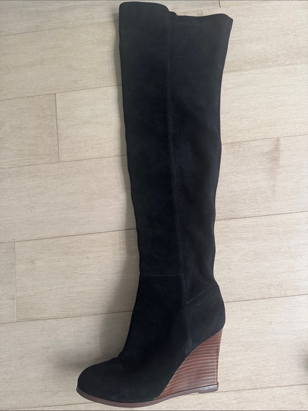 Black Suede Wedge Over the Knee -Boots - Women